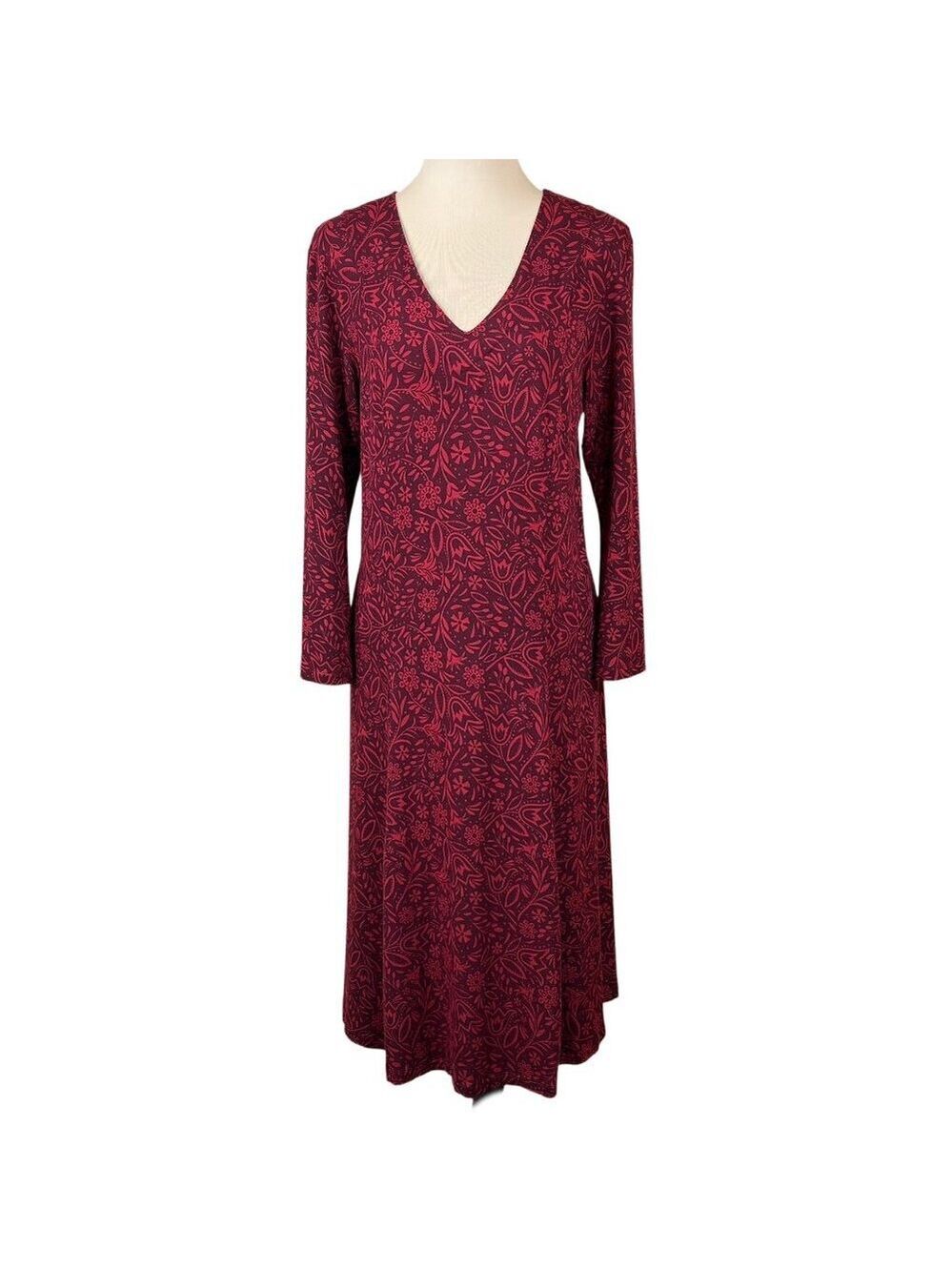 Gudrun Sjoden Red Magenta Floral Lagenlook Midi Dress Size L